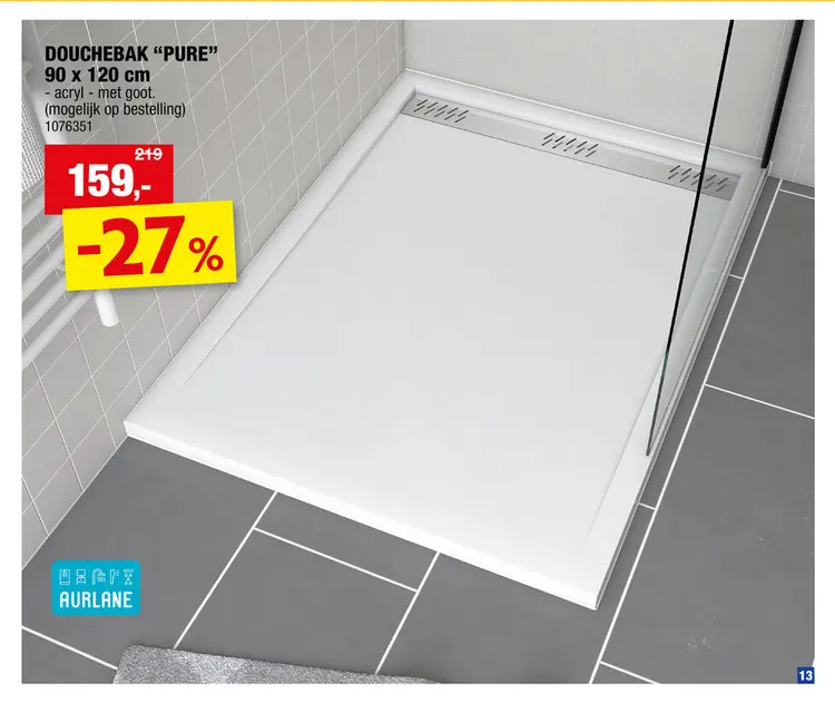 Promotie: Aurlane Pure douchebak lineaire 90x120 cm wit