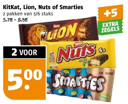 Aanbieding: KitKat, Lion, Nuts of Smarties