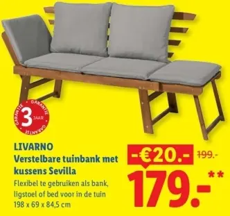 Aanbieding: Verstelbare tuinbank met kussens Sevilla