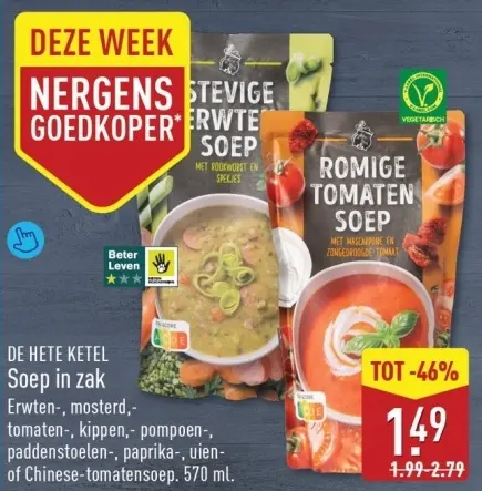 Aanbieding: DE HETE KETEL Soep in zak