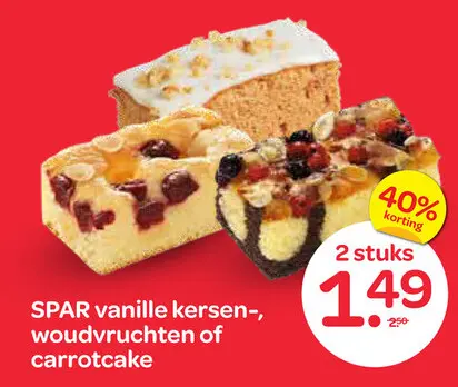 Aanbieding: vanille kersen-, woudvruchten of carrotcake