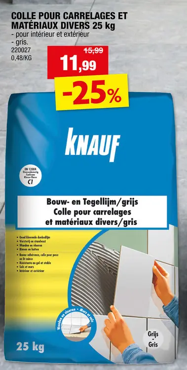 Offre: Knauf colle pour carrelage et matériaux divers 25kg gris