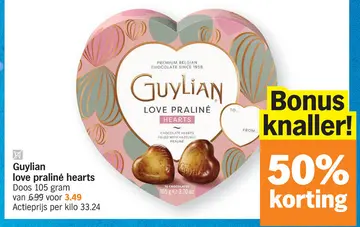 Aanbieding: Guylian love praliné hearts