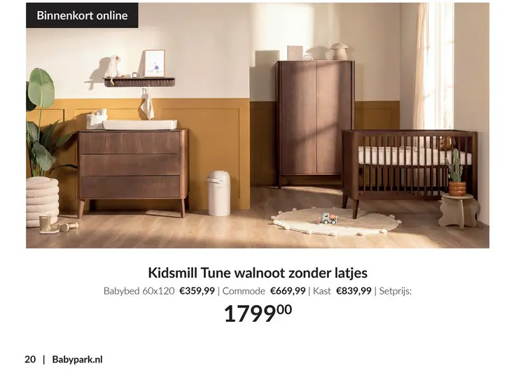 Aanbieding: Kidsmill Tune walnoot zonder latjes