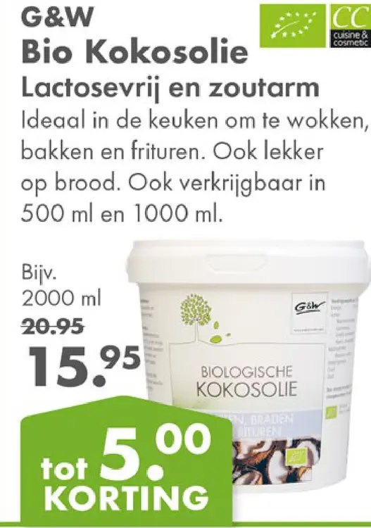 Aanbieding: Bio Kokosolie Lactosevrij en zoutarm