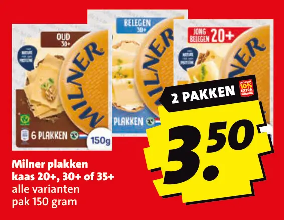 Aanbieding: Milner plakken kaas 20+, 30+ of 35+