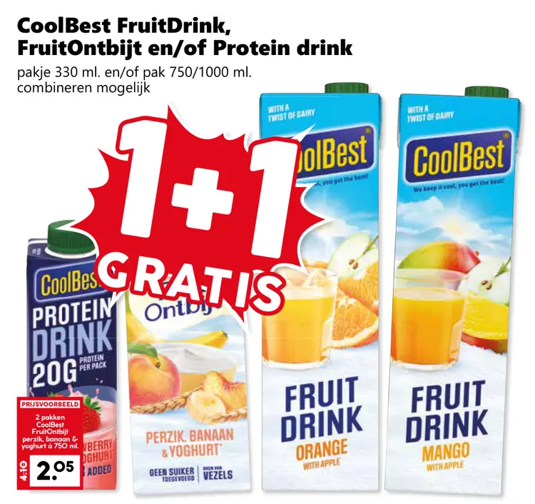 Aanbieding: FruitDrink, FruitOntbijt en/of Protein drink