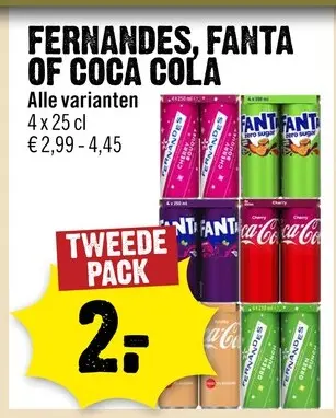 Aanbieding: Fernandes, Fanta of Coca Cola