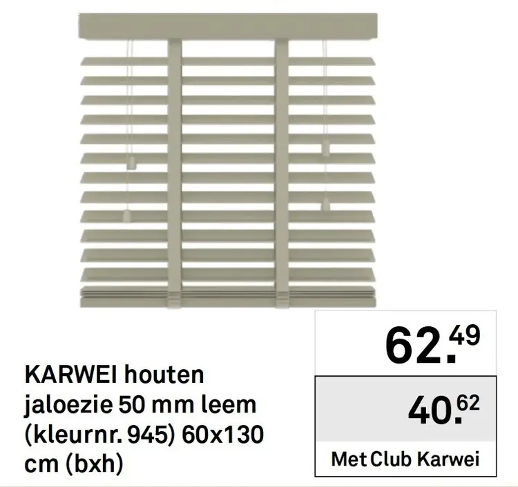 Aanbieding: KARWEI houten jaloezie 50 mm leem (kleurnr. 9