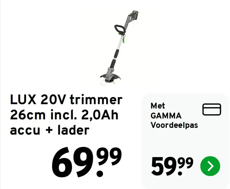 Aanbieding: 20V trimmer 26cm incl. 2,0 Ah accu + lader
