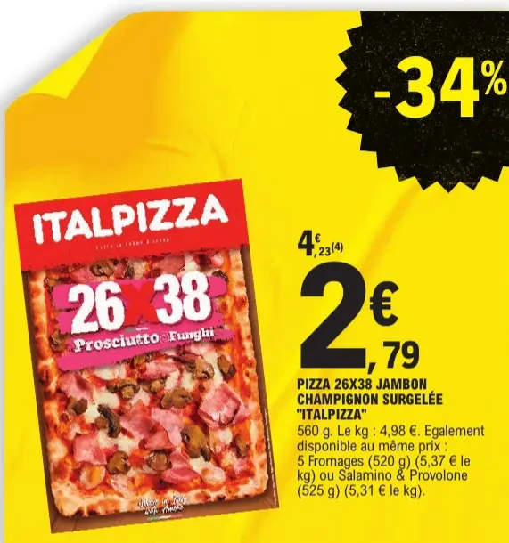 Promotie: Pizza 26x38 jambon champignon surgelée