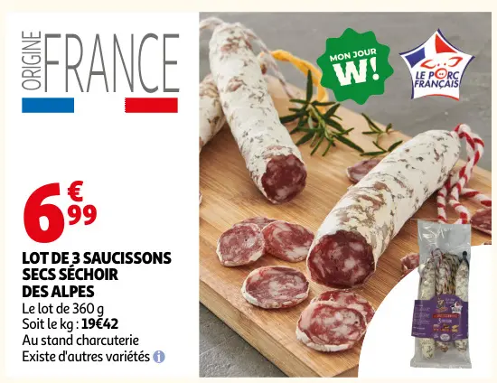 Promotie: Lot de 3 saucissons secs séchoir des alpes