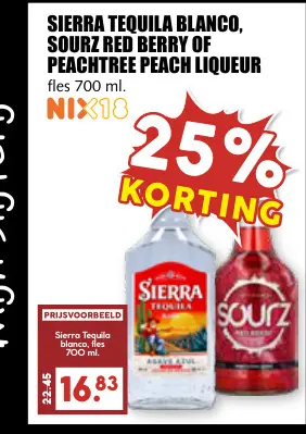 Aanbieding: Sierra tequila blanco, Sourz red berry of Peachtree peach liqueur