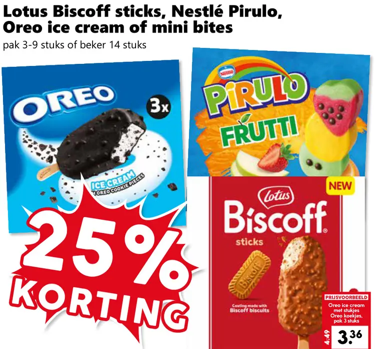Aanbieding: Lotus Biscoff sticks, Nestle Pirulo, Oreo ice cream of mini bites