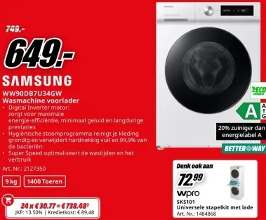 Aanbieding: WW90DB7U34GW Wasmachine voorlader