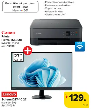 Aanbieding: Printer Pixma TS53501 + Scherm D27-40 27