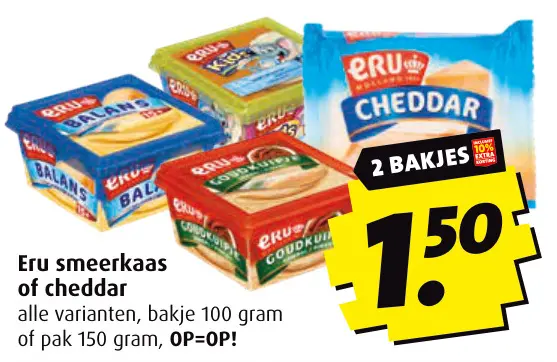 Aanbieding: Eru smeerkaas of cheddar