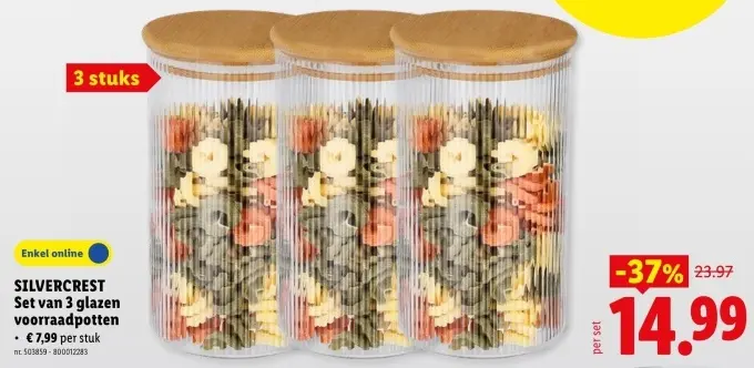 Promotie: SILVERCREST Set van 3 glazen voorraadpotten