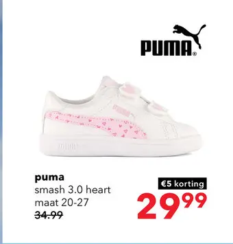 Aanbieding: Puma Smash 3.0 Hearty V INF meisjes sneakers wit roze
