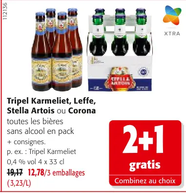 Offre: Tripel Karmeliet, Leffe, Stella Artois ou Corona