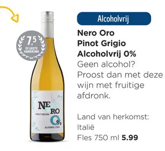 Aanbieding: Nero Oro Pinot Grigio Alcoholvrij 0%