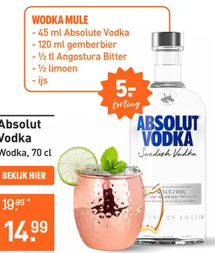 Aanbieding: Absolut Vodka 70CL Mixen