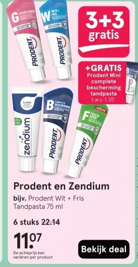 Aanbieding: Prodent Wit + Fris Tandpasta