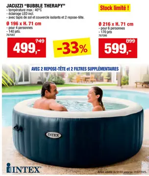 Offre: Intex Pure Spa Bubble jacuzzi 196x71 cm 4 personnes