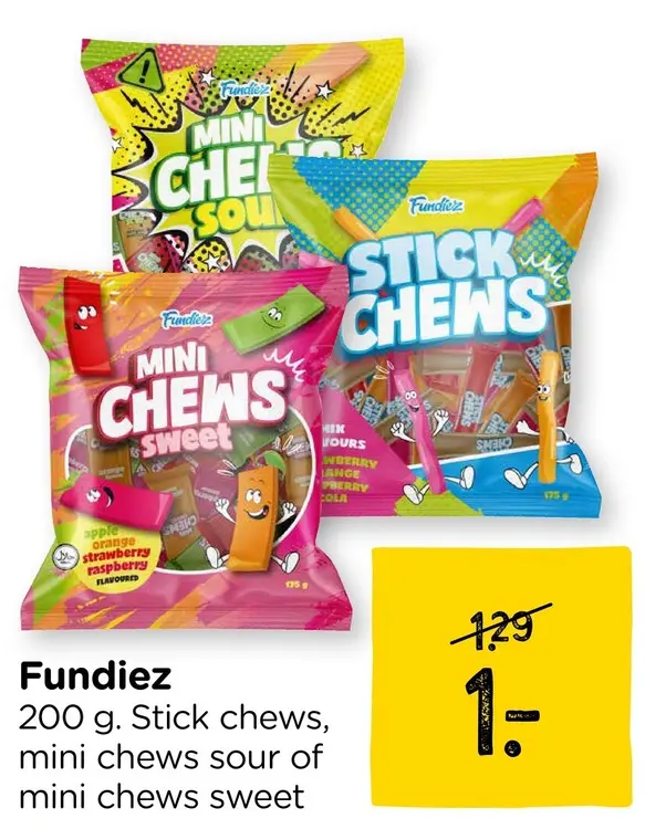 Aanbieding: Fundiez Stick chews, mini chews sour of mini chews sweet