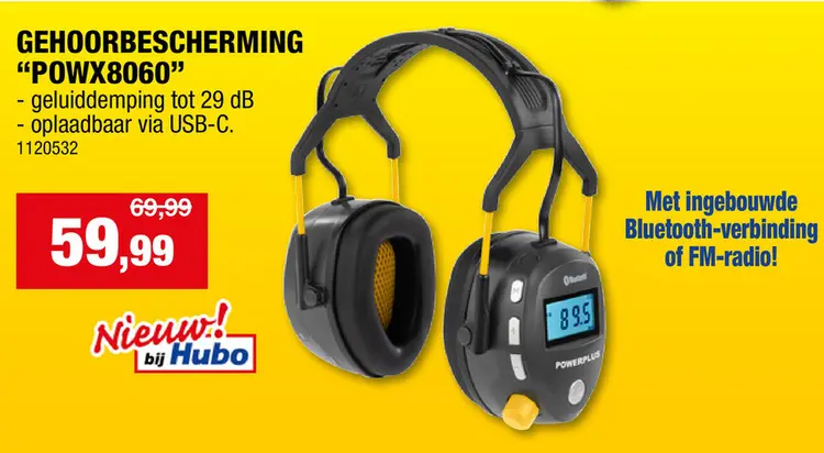 Promotie: Powerplus POWX8060 gehoorbescherming Bluetooth/FM radio 29dB