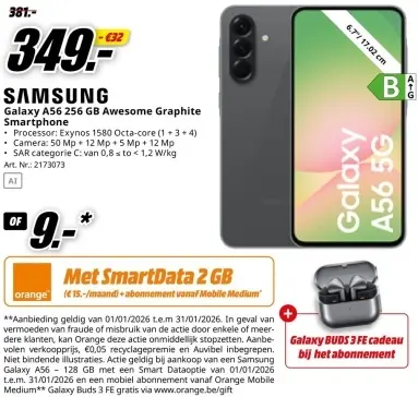 Promotie: Samsung Galaxy A56 256 GB Awesome Graphite Smartphone