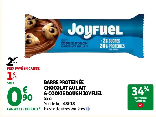 Promotie: Barre proteinée chocolat au lait & cookie dough