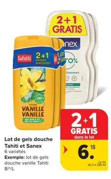 Offre: Lot de gels douche Tahiti et Sanex