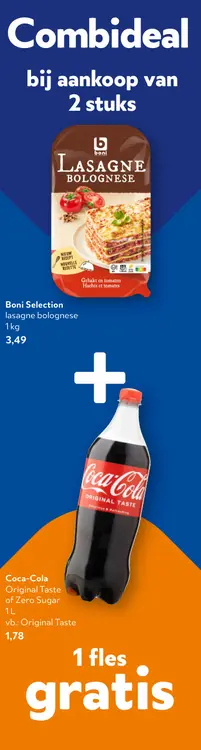 Promotie: Boni Selection lasagne bolognese + gratis Coca Cola