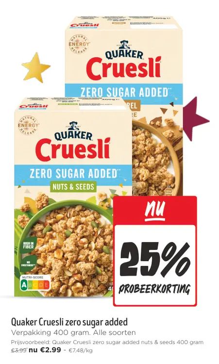 Promotie: Quaker Cruesli zero sugar added