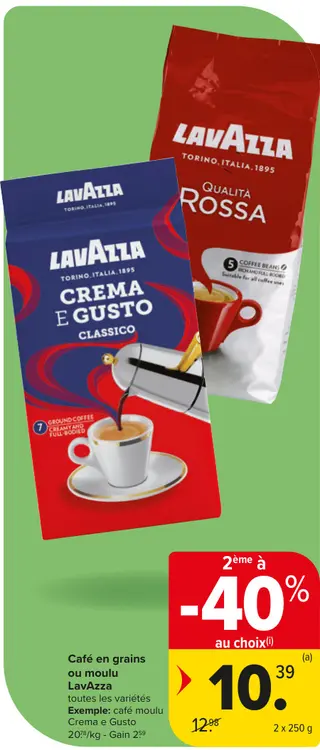 Offre: Café en grains ou moulu LavAzza