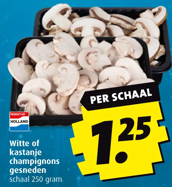 Aanbieding: Witte of kastanje champignons gesneden