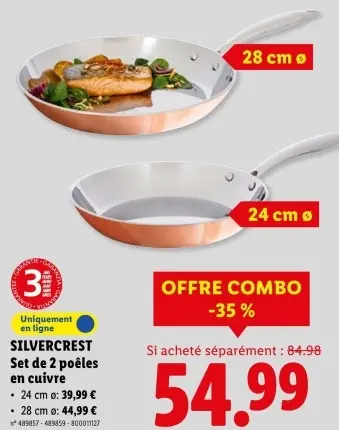 Offre: Set de 2 poêles en cuivre