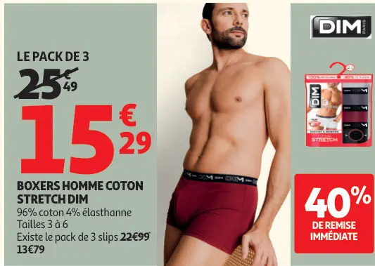 Offre: Boxers homme coton stretch