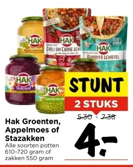 Aanbieding: Hak Groenten, Appelmoes of Stazakken