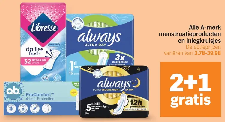 Aanbieding: A-merk menstruatieproducten en inlegkruisjes