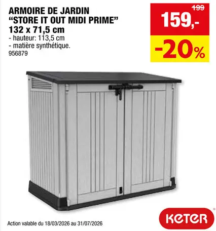 Offre: Keter Store-It-Out Midi Prime rangement extérieur 71,5x132x113,5 cm gris