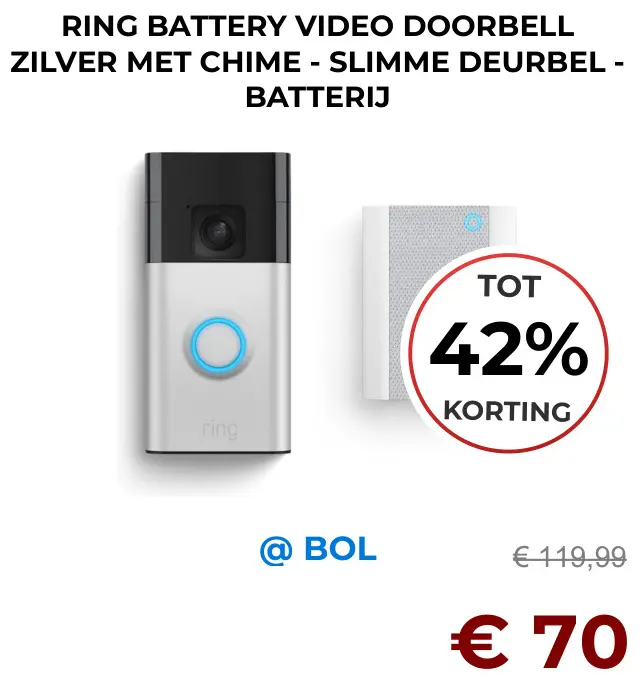 Aanbieding: RING BATTERY VIDEO DOORBELL ZILVER MET CHIME - SLIMME DEURBEL - BATTERIJ
