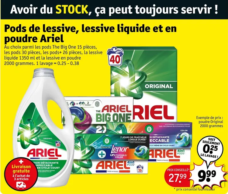 Offre: Pods de lessive, lessive liquide et en poudre