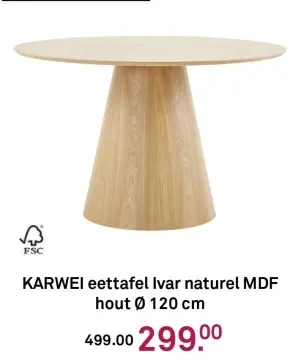 Aanbieding: eettafel Ivar naturel MDF hout Ø 120 cm