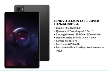 Offre: Lenovo legion tab + cover - itlnzaefo019se