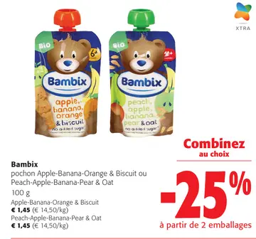 Offre: pochon Apple-Banana-Orange & Biscuit ou Peach