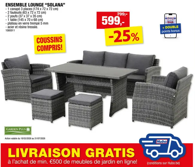 Offre: Garden Plus salon de jardin Solana gris foncé