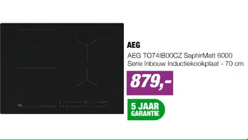 Aanbieding: AEG TO74IB00CZ SaphirMatt 6000 Serie Inbouw Inductiekookplaat - 70 cm