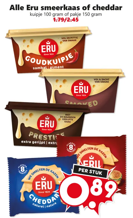 Aanbieding: Alle Eru smeerkaas of cheddar